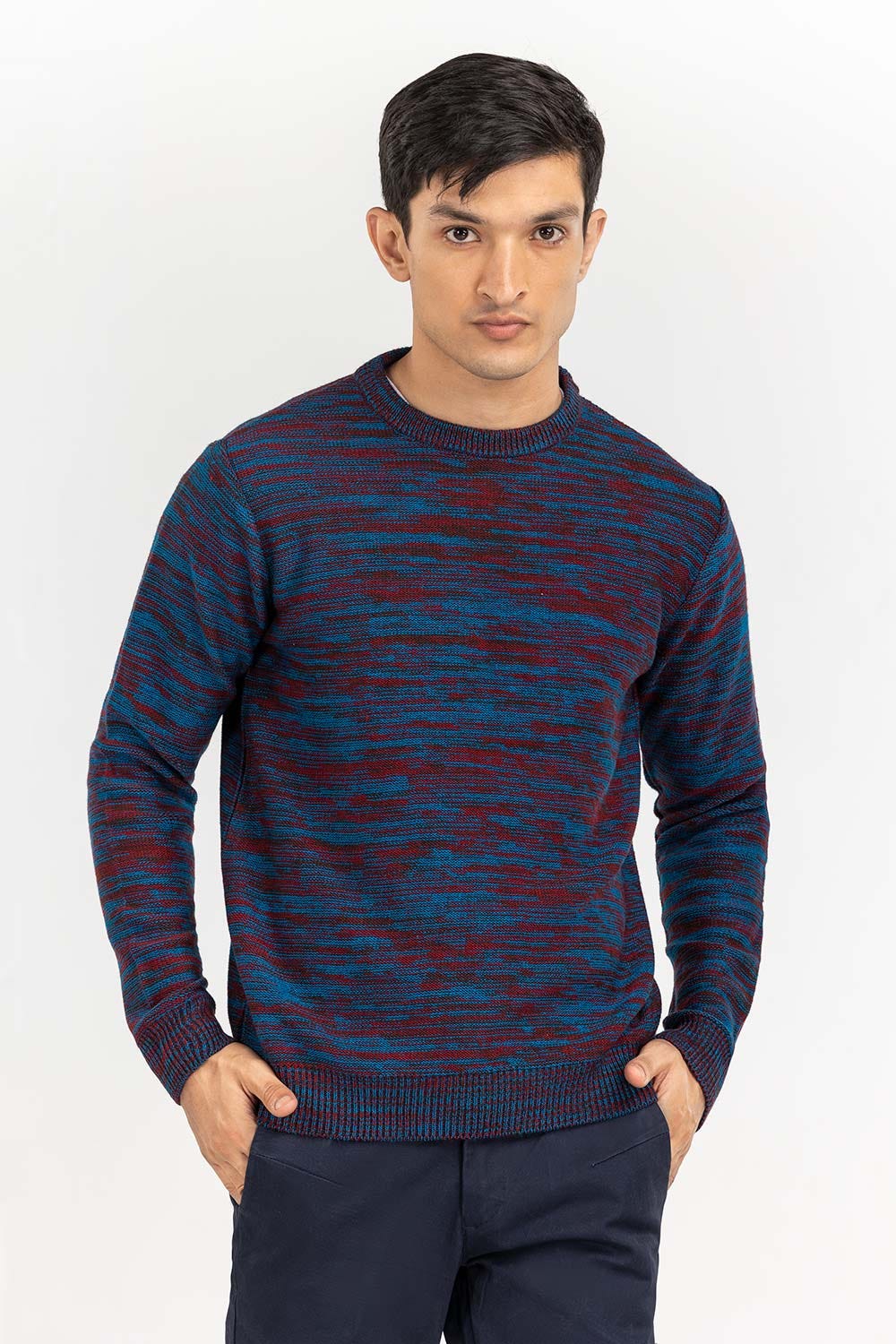 Multi Color Textured Crew Neck Sweater SWT-FFSCN22-160