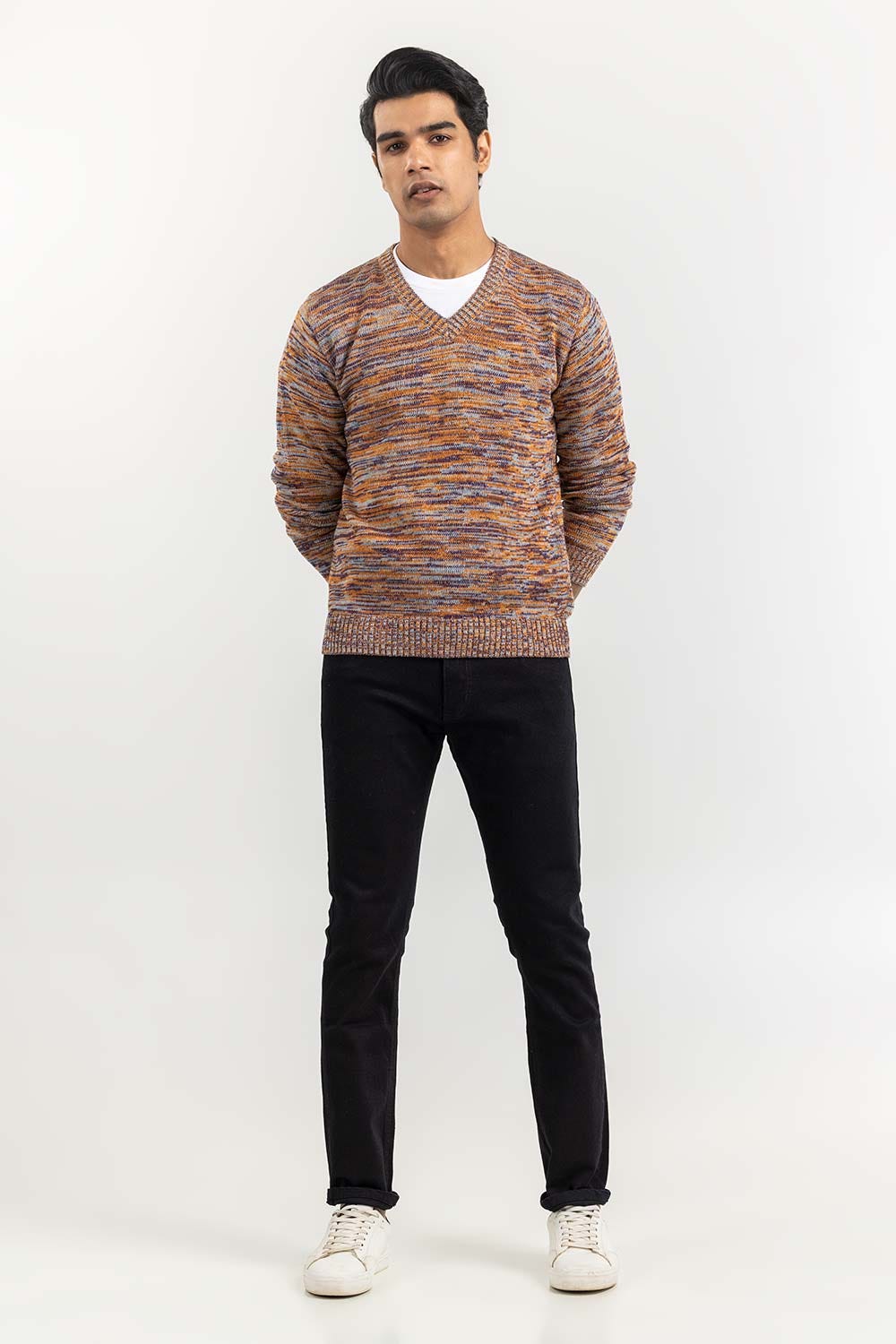 Multi Color Textured V Neck Sweater SWT-FFSVN22-203