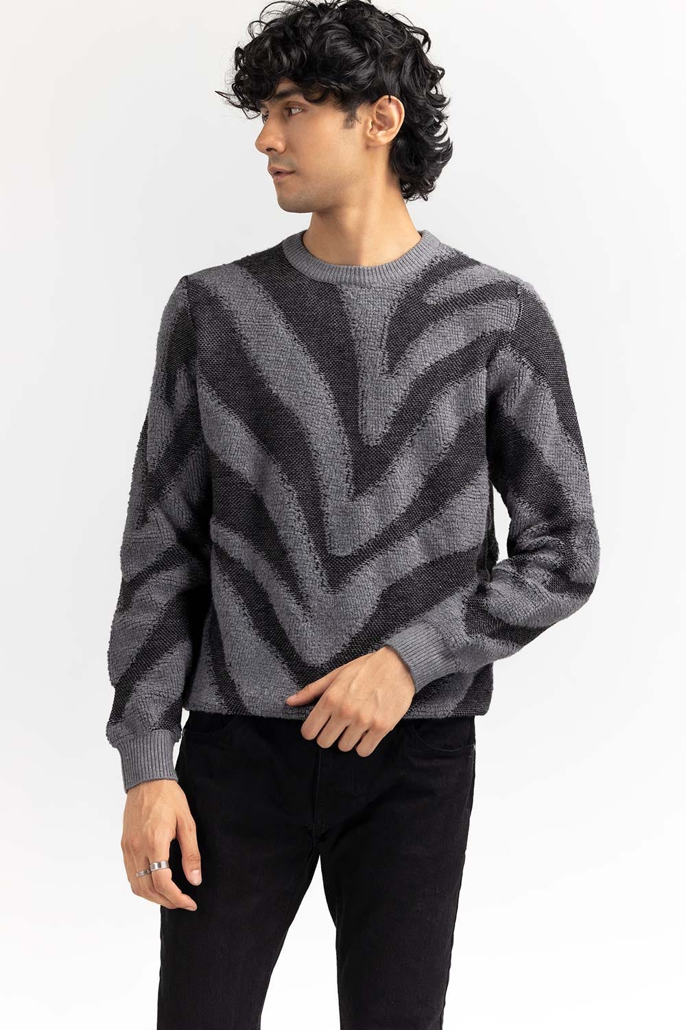 Multi Color Zebra Striped Crew Neck Sweater SWT-FFSCN22-235-2