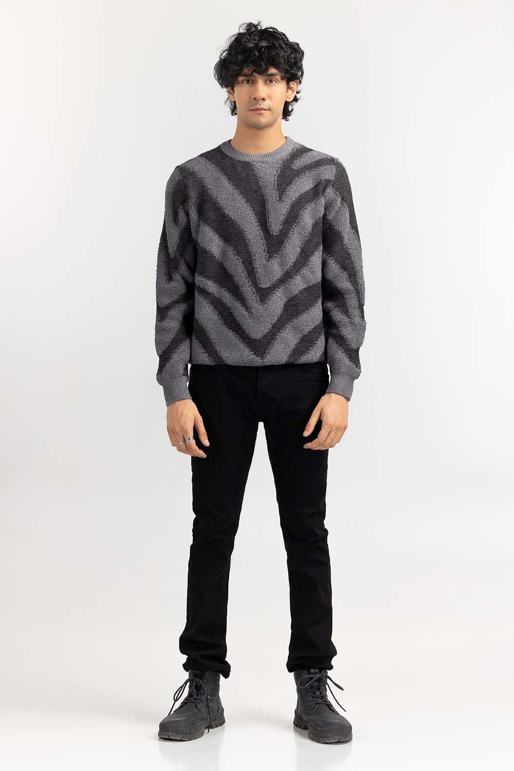 Multi Color Zebra Striped Crew Neck Sweater SWT-FFSCN22-235-2