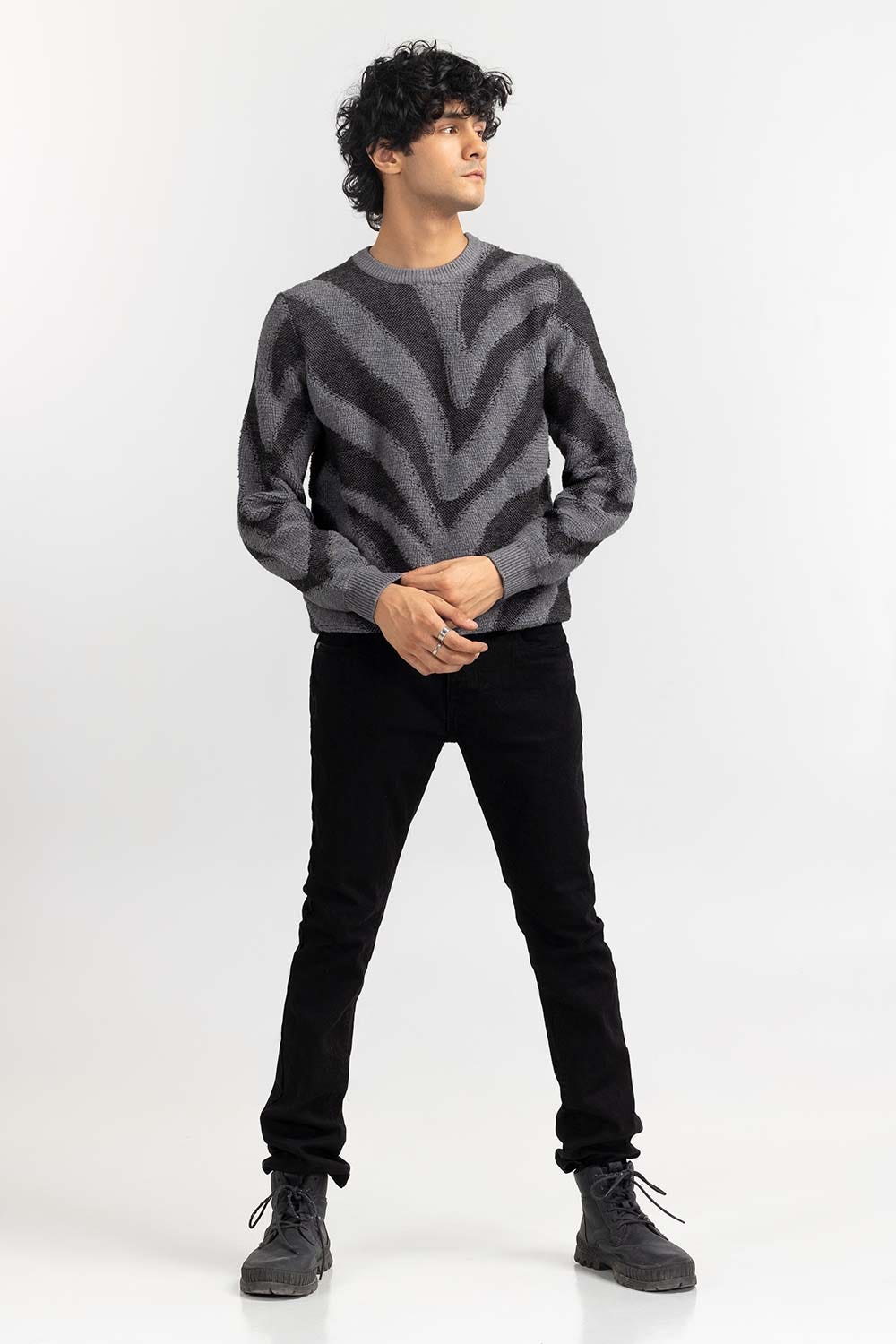 Multi Color Zebra Striped Crew Neck Sweater SWT-FFSCN22-235-2