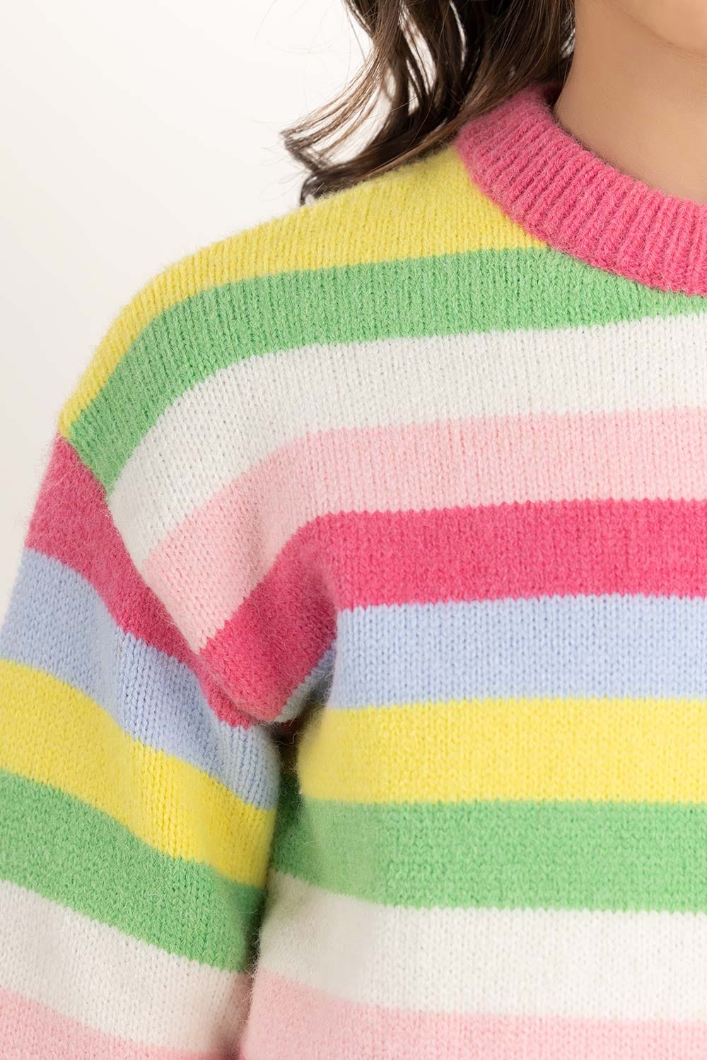 Junior Girl Multi Colored Striped Sweater 224-411-049