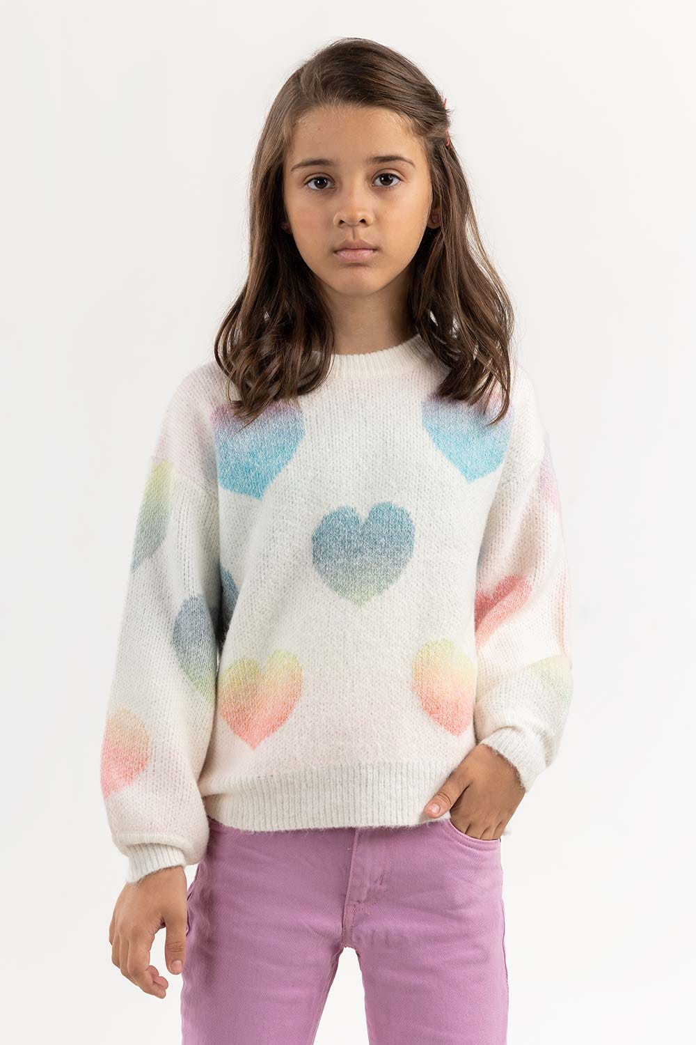 Junior Girl Multi Jacquard Knit Sweater 224-411-048