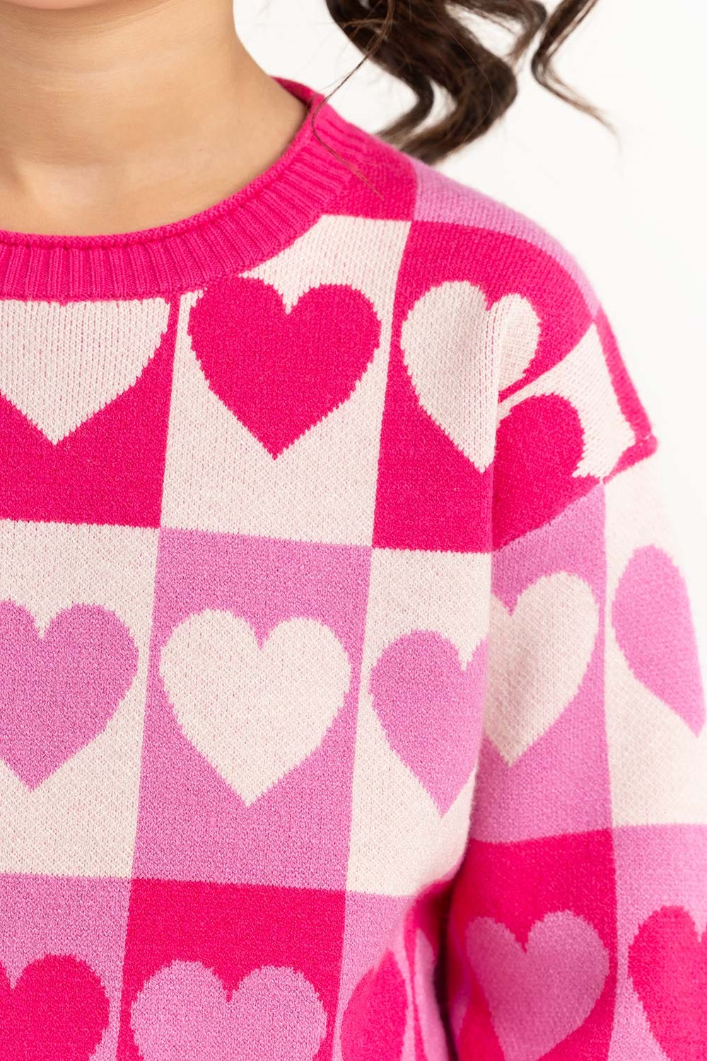 Toddler Girl Multi Jacquard Knit Sweater With Round Neck 224-611-014