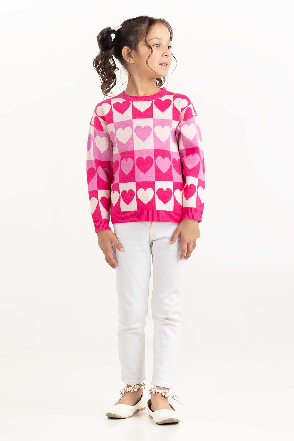 Toddler Girl Multi Jacquard Knit Sweater With Round Neck 224-611-014