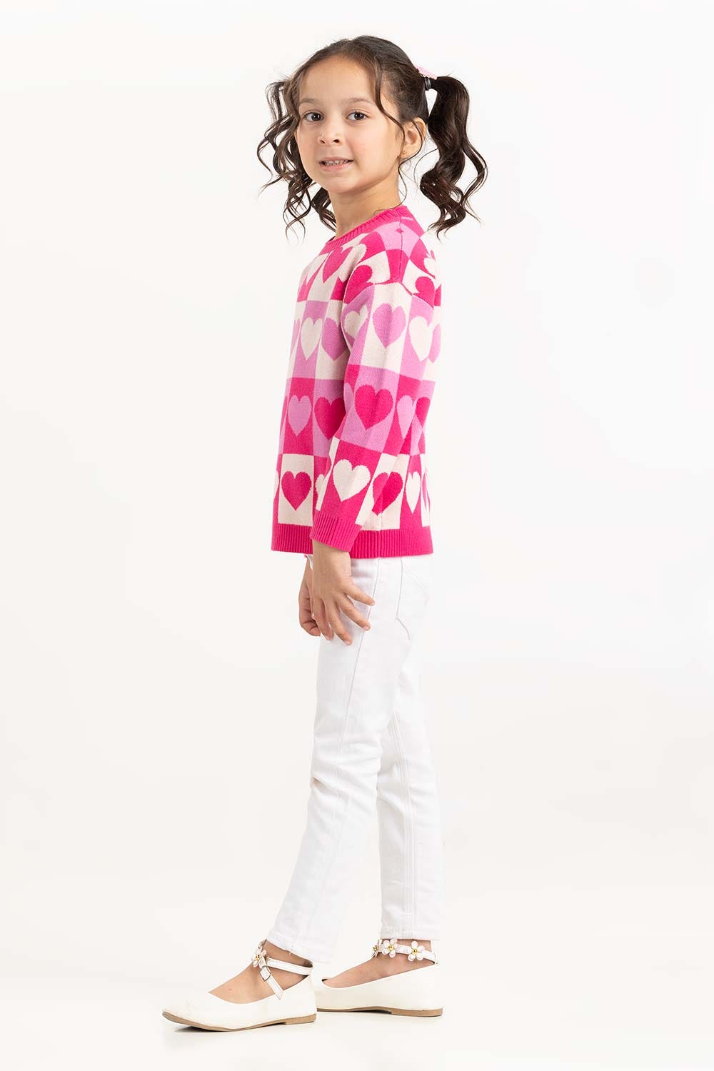 Toddler Girl Multi Jacquard Knit Sweater With Round Neck 224-611-014