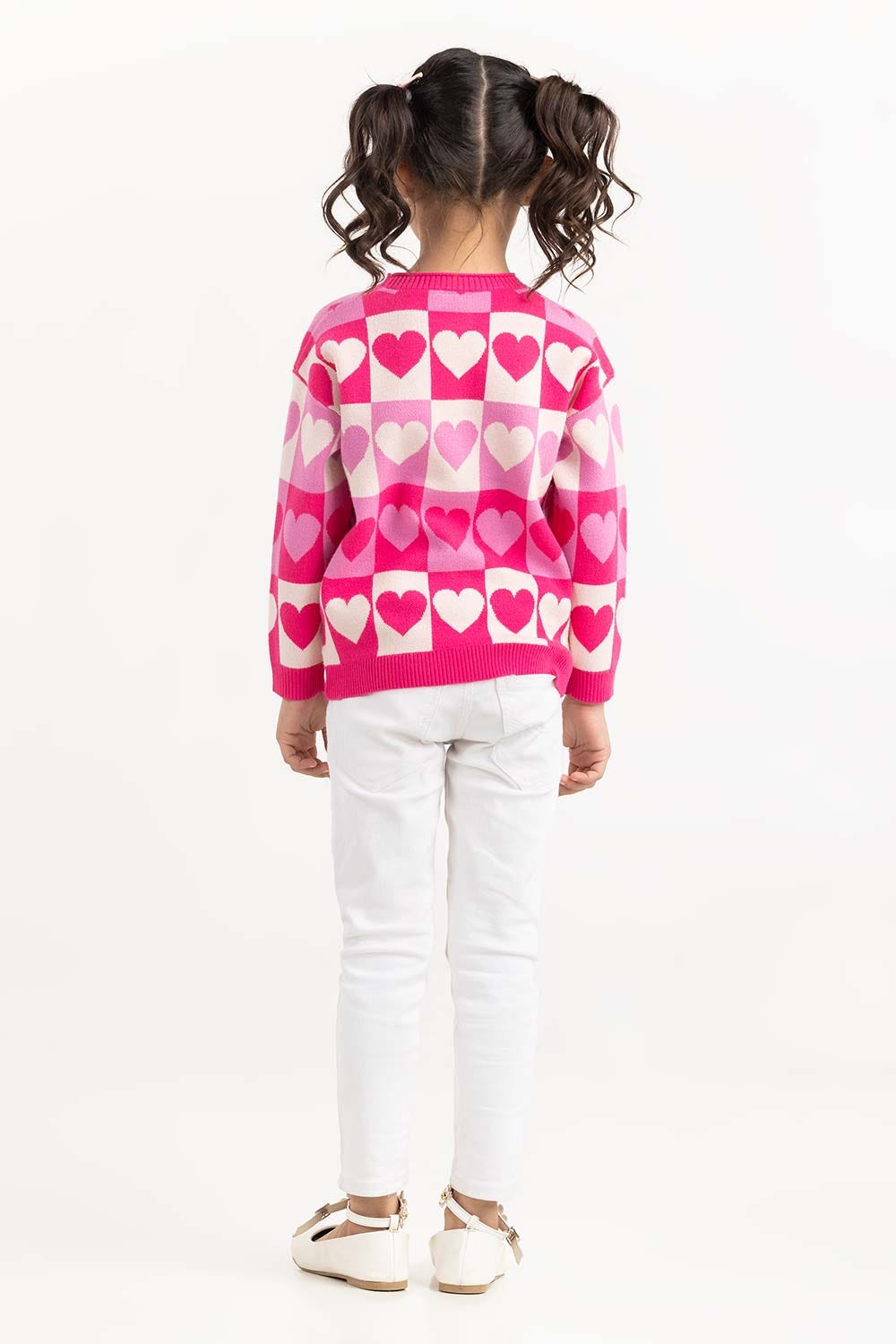 Toddler Girl Multi Jacquard Knit Sweater With Round Neck 224-611-014