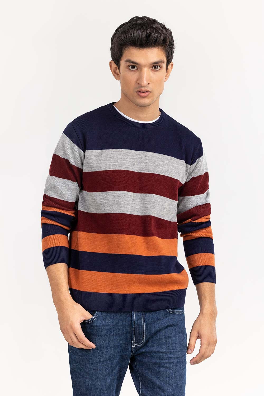 Multi Striped Crew Neck Sweater SWT-FFSMNZ22-119