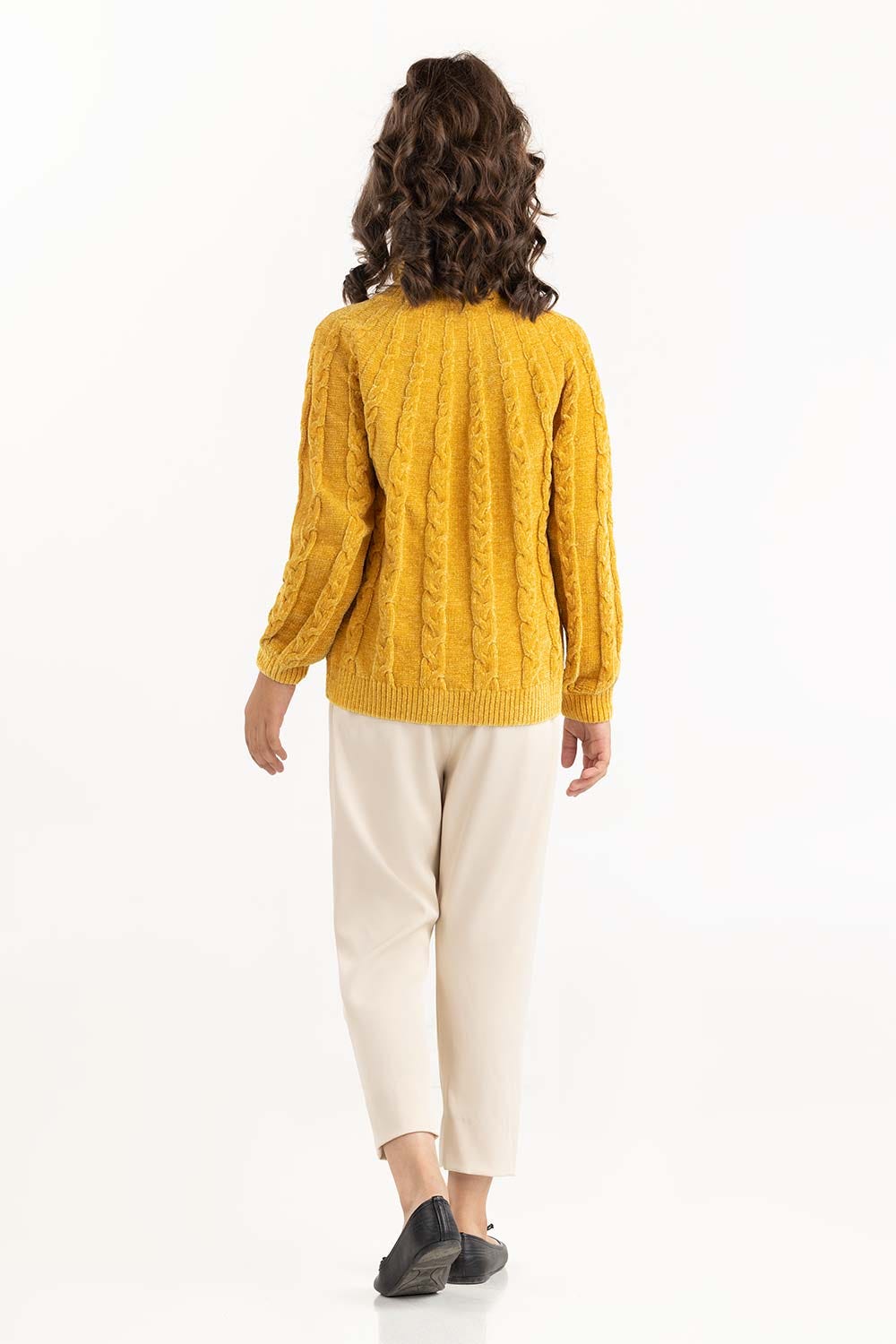 Junior Girl Mustard Cable-Knit Sweater With Turtle Neck 224-411-022