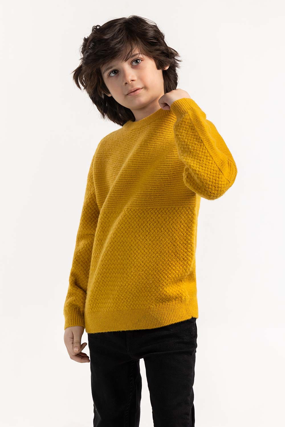 Junior Boy Mustard Knit Sweater 224-311-008