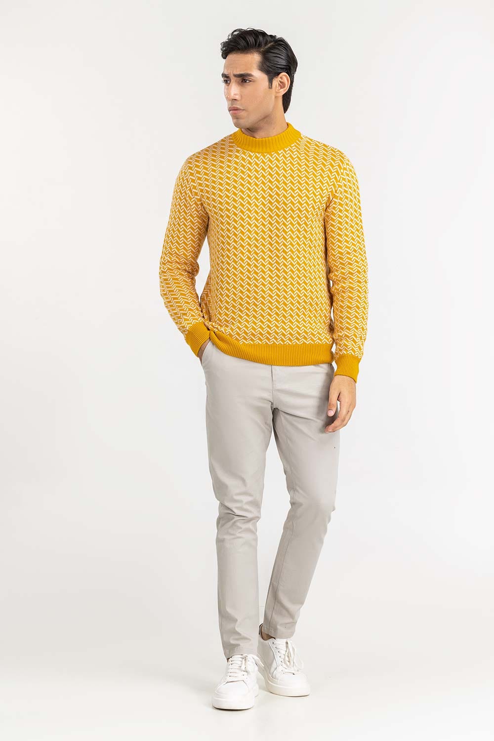 Mustard Pattern High Neck Sweater SWT-FFSHN22-164