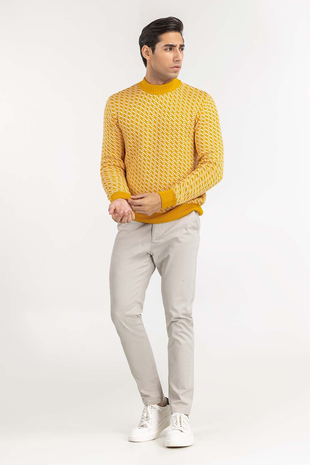 Mustard Pattern High Neck Sweater SWT-FFSHN22-164