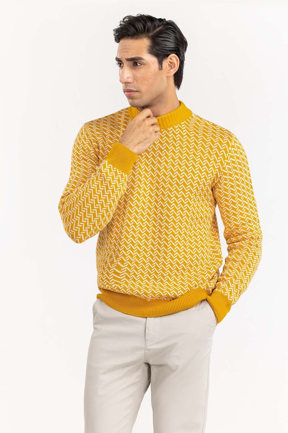 Mustard Pattern High Neck Sweater SWT-FFSHN22-164