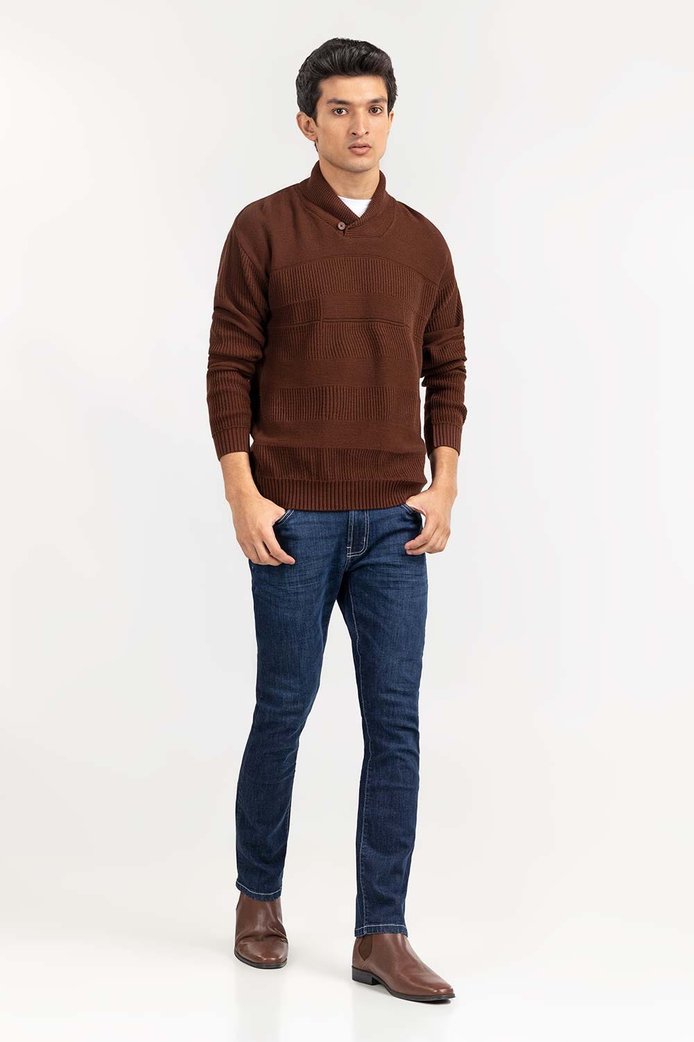 Mustard Textured Shawl Collar Sweater SWT-FFSSC22-168