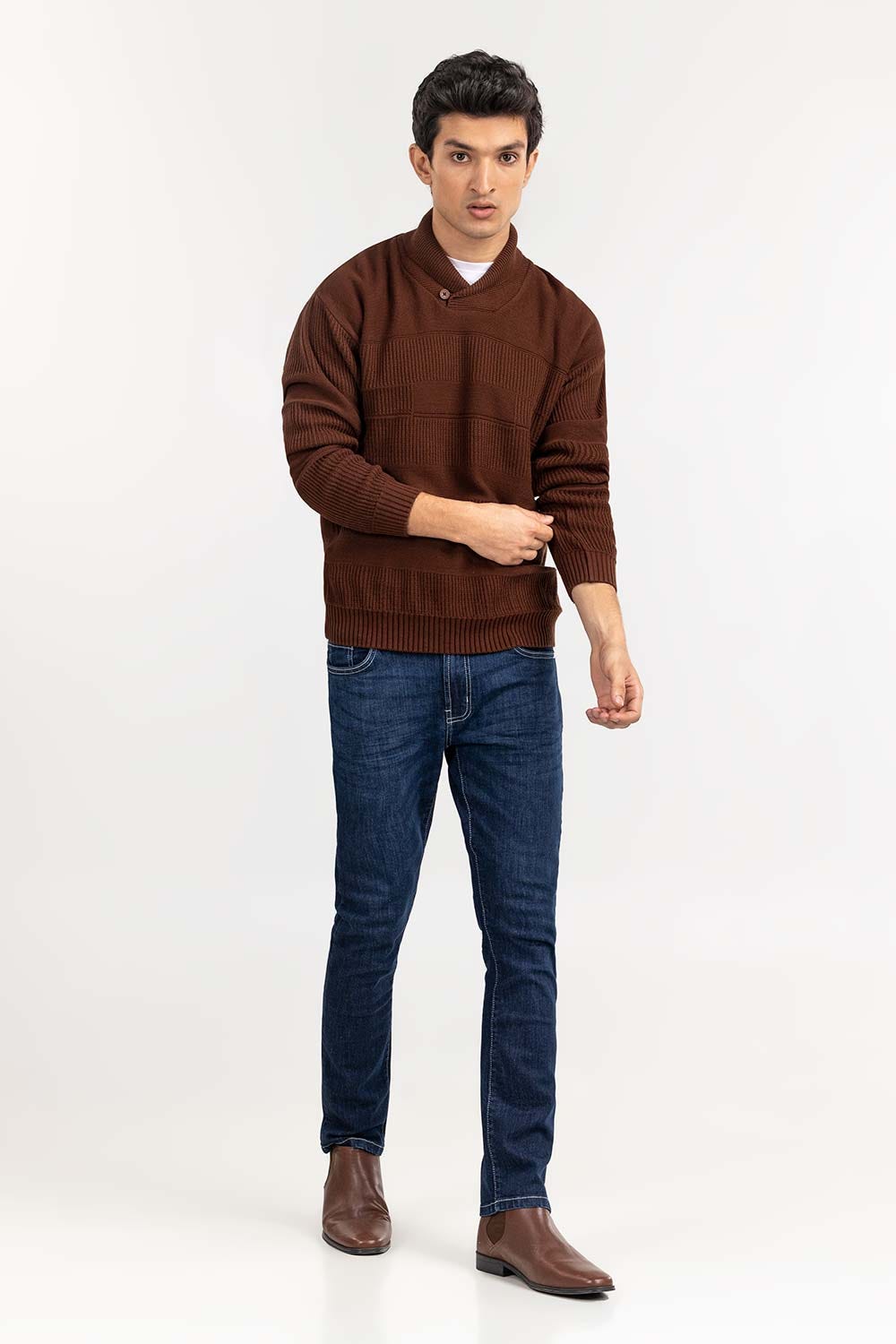 Mustard Textured Shawl Collar Sweater SWT-FFSSC22-168