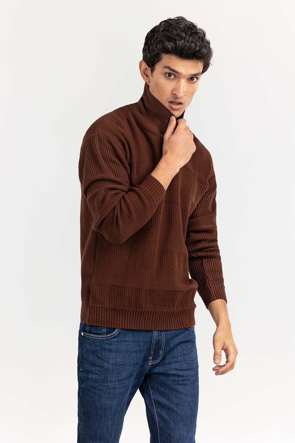 Mustard Textured Shawl Collar Sweater SWT-FFSSC22-168