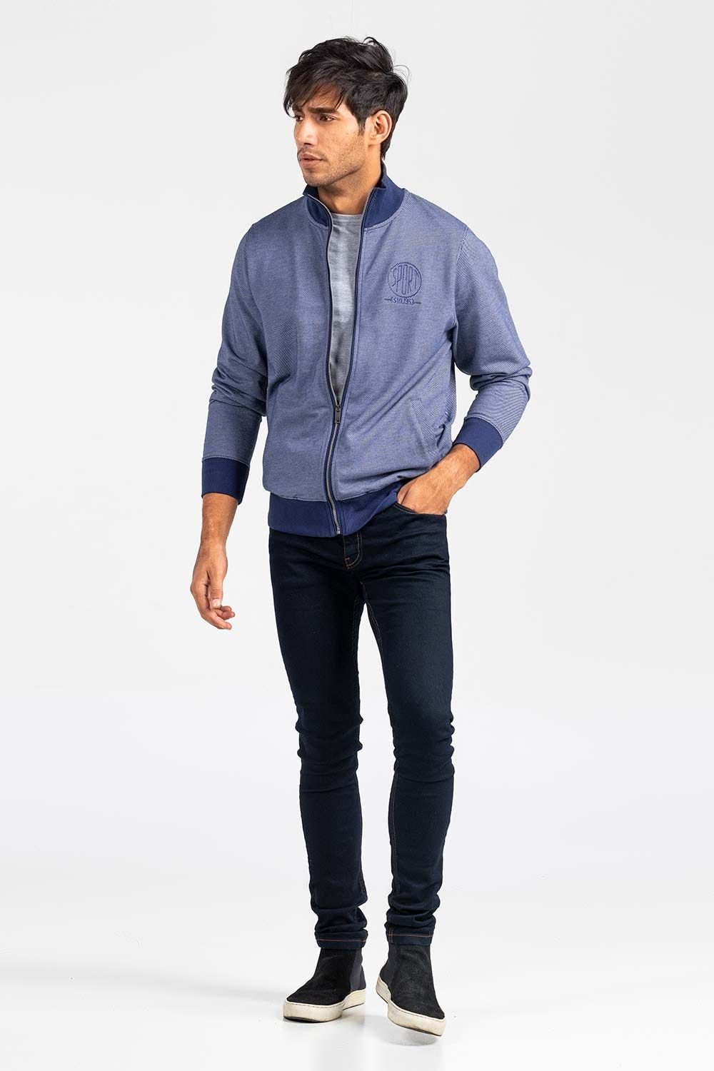 Navy-Grey Mock Neck Zipper Jacket JKT-MNZ-82-02