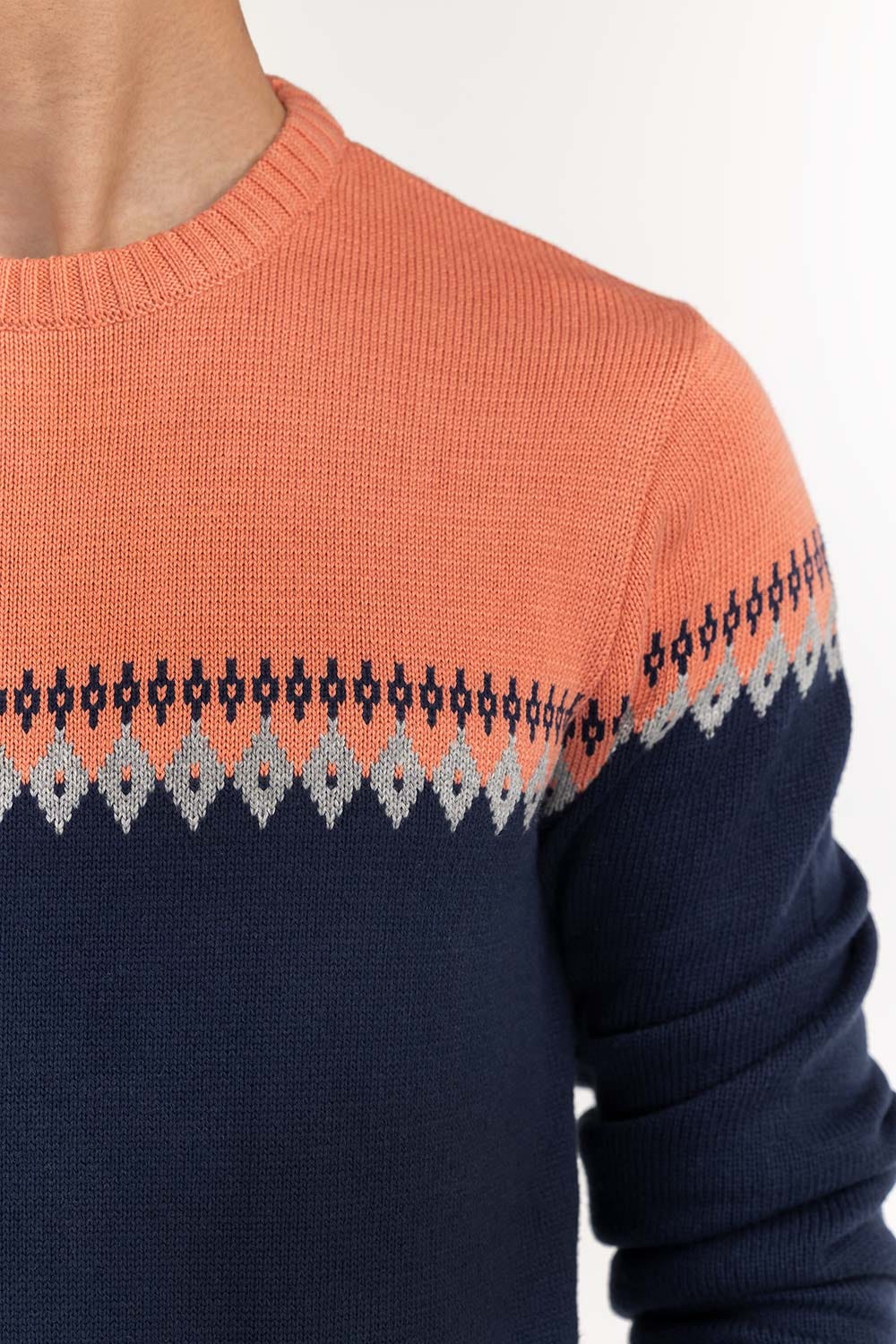 Navy-Grey Navajo Crew Neck Sweater SWT-FFSTN22-134