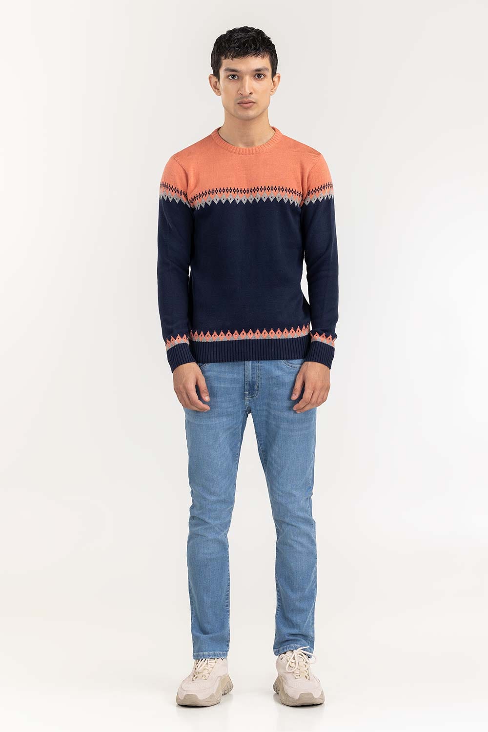 Navy-Grey Navajo Crew Neck Sweater SWT-FFSTN22-134