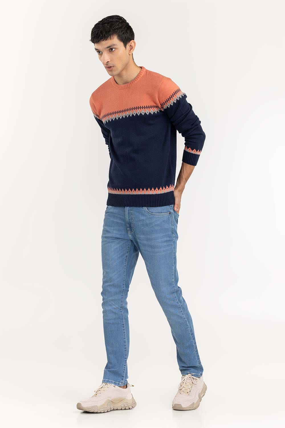 Navy-Grey Navajo Crew Neck Sweater SWT-FFSTN22-134