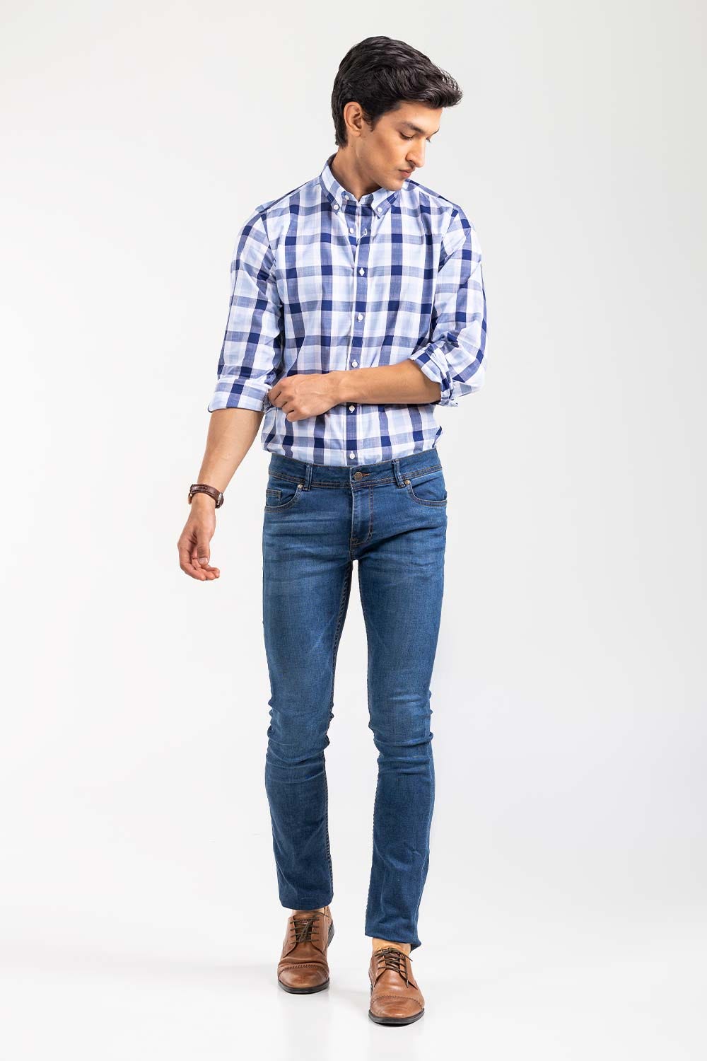 Navy-White Checkered Smart Casual Shirt CM-YD-2899 SC