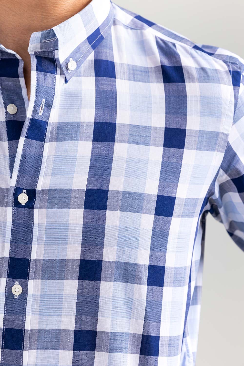 Navy-White Checkered Smart Casual Shirt CM-YD-2899 SC