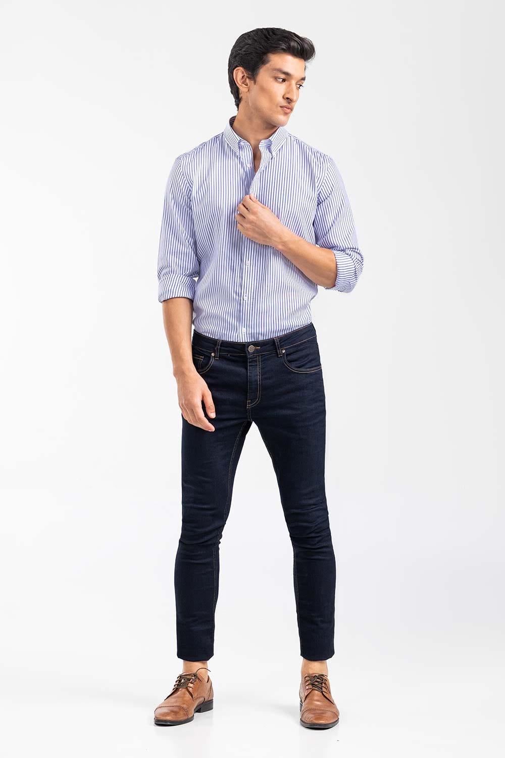 Navy-White Striped Smart Casual Shirt CM-YD-2897 SC