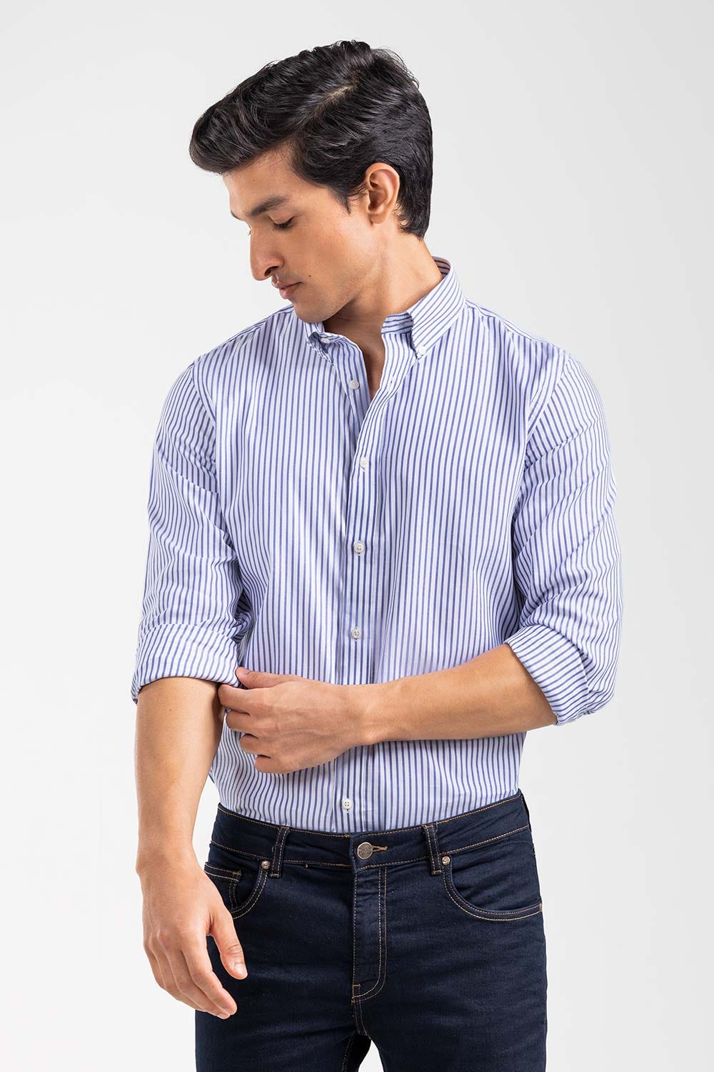 Navy-White Striped Smart Casual Shirt CM-YD-2897 SC