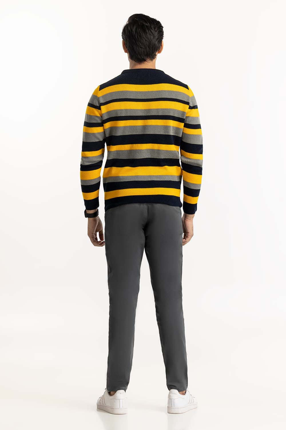 Navy-Yelllow Striped Textured Sweater SWT-FFSHL22-155