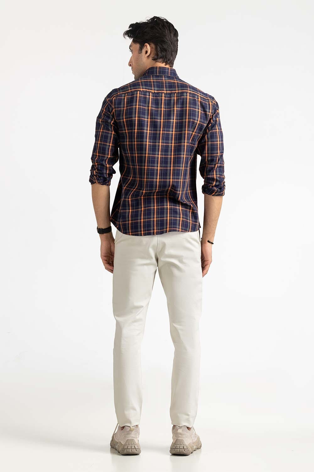 Navy and Orange Yarn Dyed Checkered Casual Shirt MN-CS-YD23-020