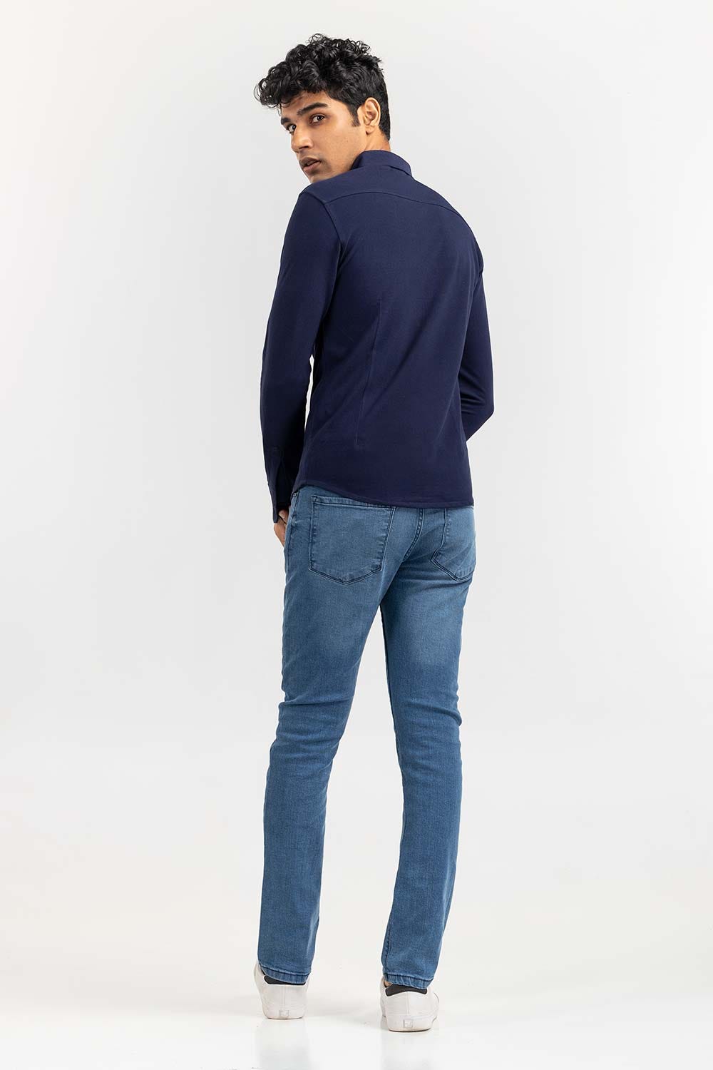 Navy Basic Knitted Casual Shirt FS-CS-KNIT-D20