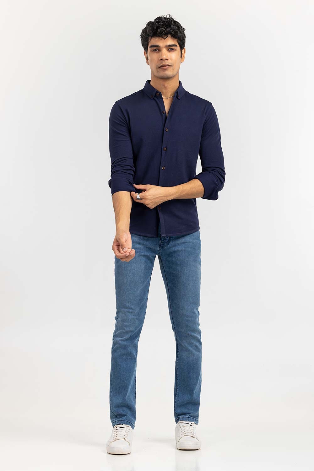 Navy Basic Knitted Casual Shirt FS-CS-KNIT-D20