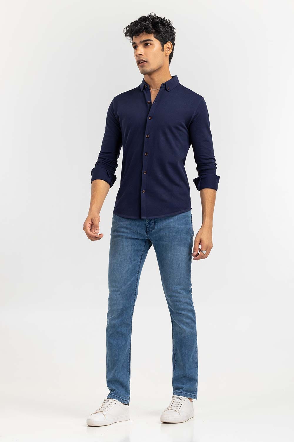 Navy Basic Knitted Casual Shirt FS-CS-KNIT-D20