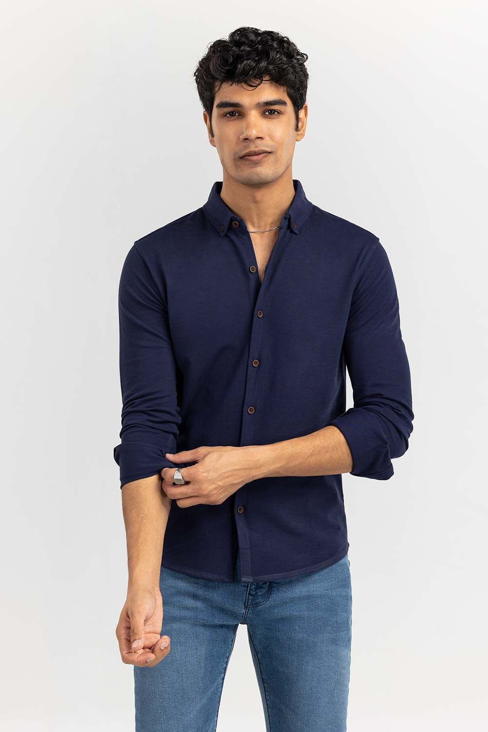 Navy Basic Knitted Casual Shirt FS-CS-KNIT-D20