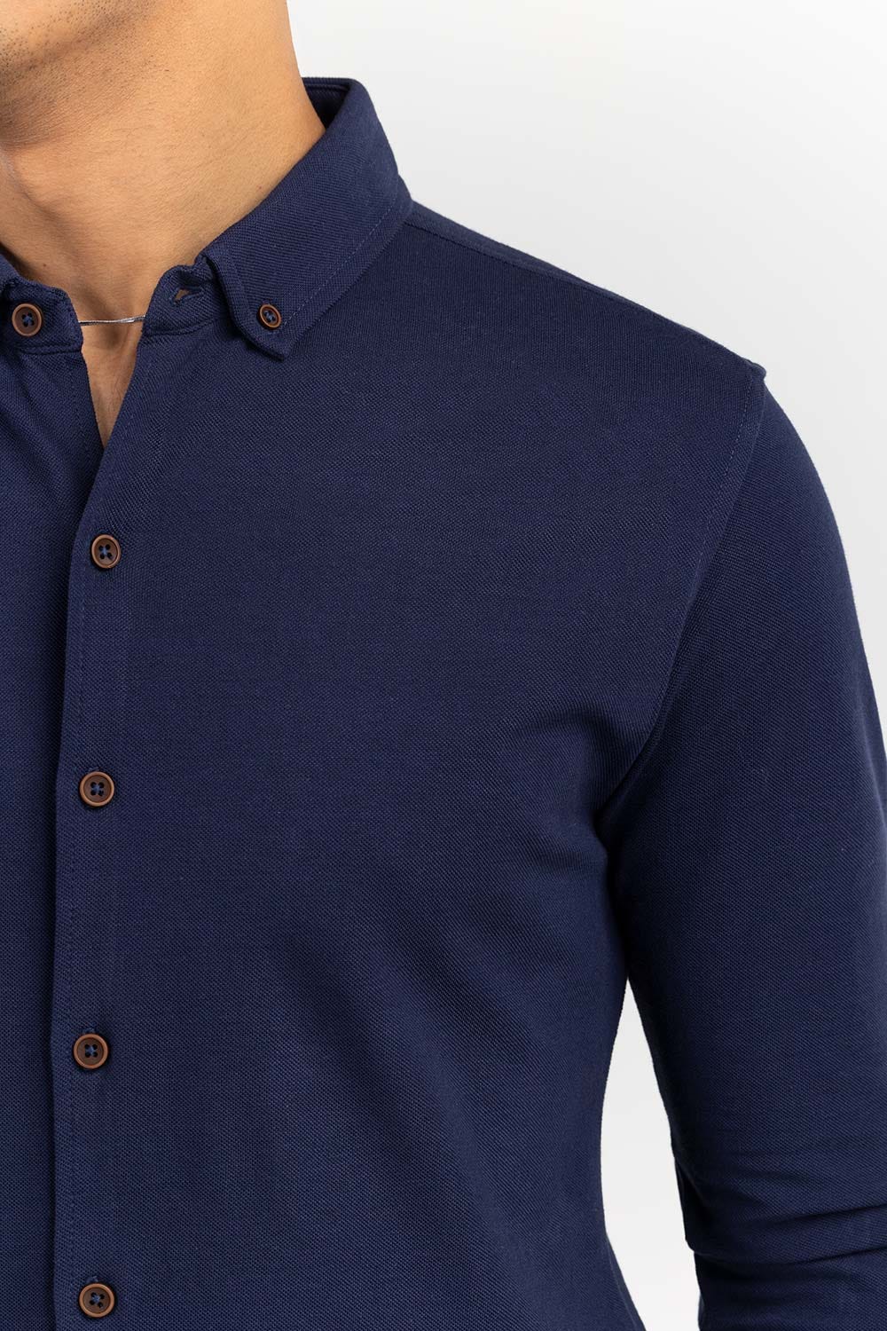 Navy Basic Knitted Casual Shirt FS-CS-KNIT-D20