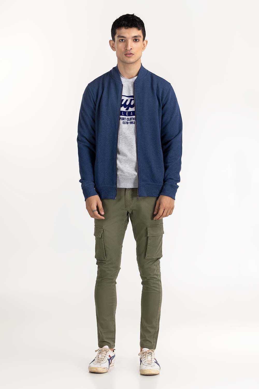 Navy Basic Knitted Mock Neck Zipper Jacket JKT-KNTMNZ22-012