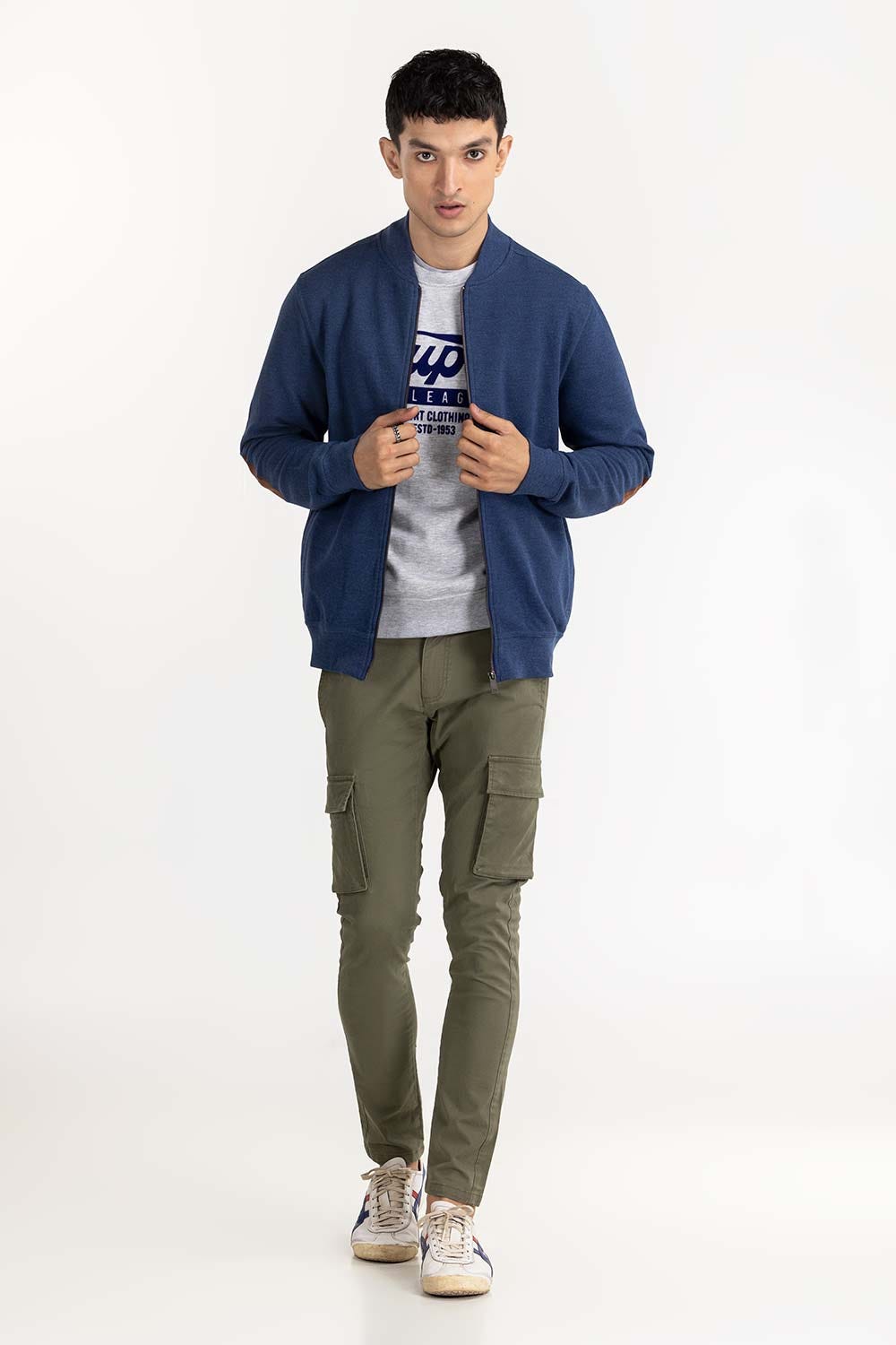 Navy Basic Knitted Mock Neck Zipper Jacket JKT-KNTMNZ22-012