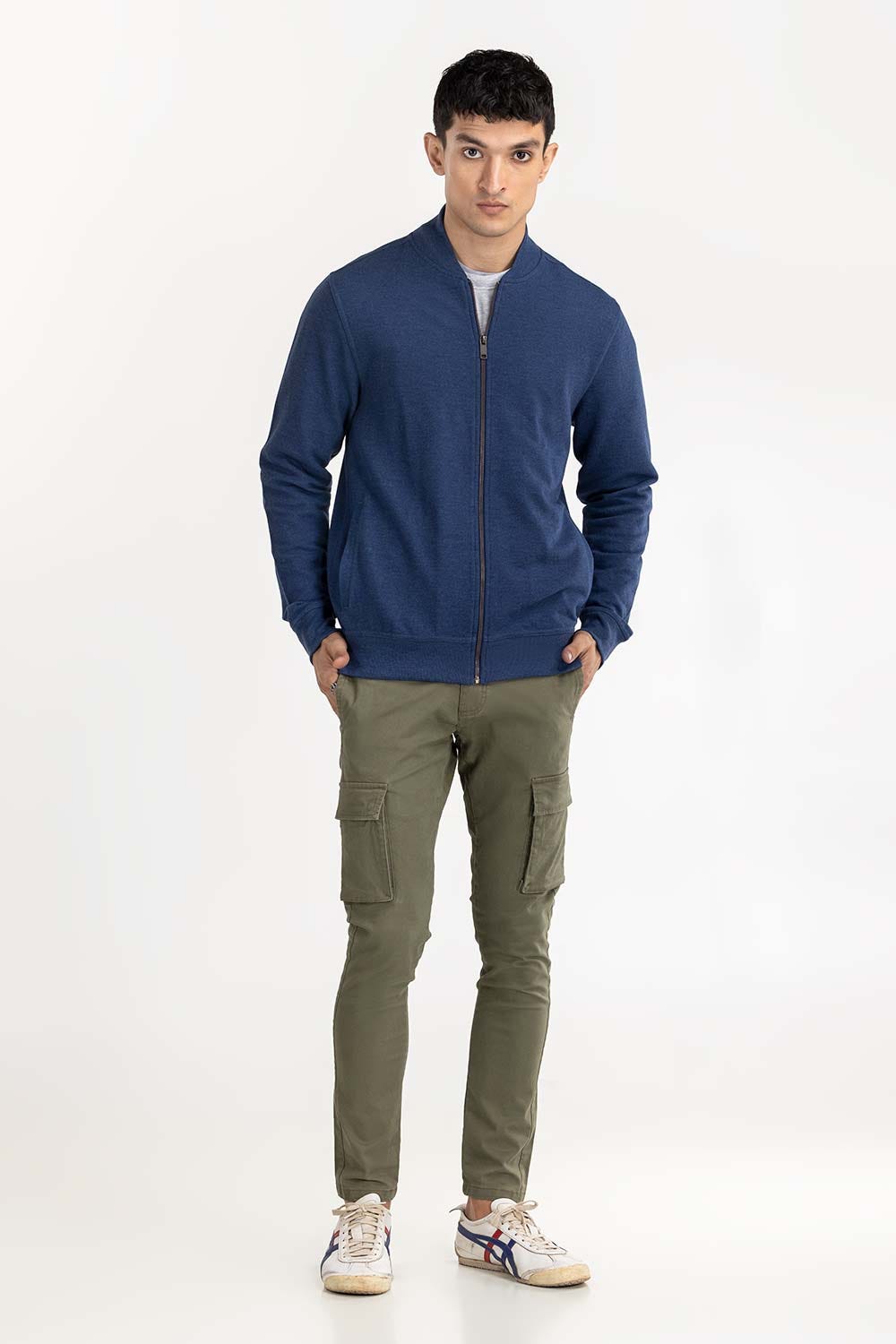 Navy Basic Knitted Mock Neck Zipper Jacket JKT-KNTMNZ22-012