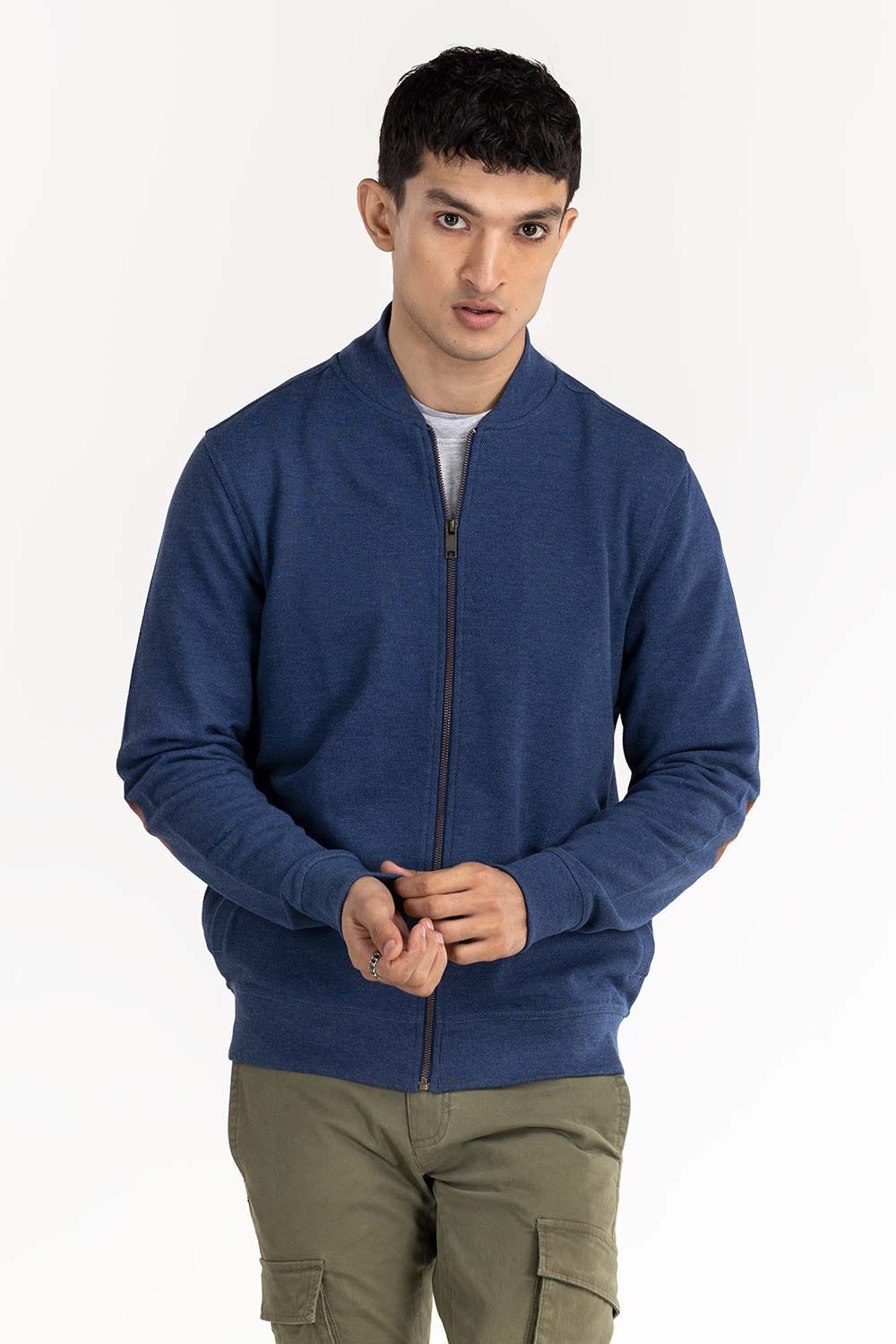 Navy Basic Knitted Mock Neck Zipper Jacket JKT-KNTMNZ22-012