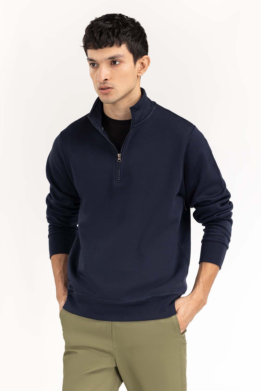 Navy Basic Quarter Zip SweatShirt JKT-KNTMNZ22-090