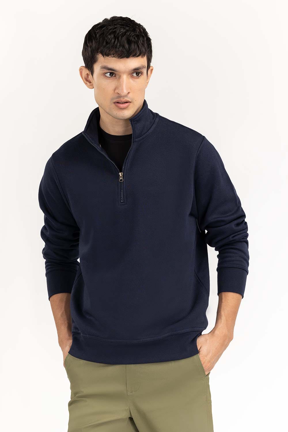Navy Basic Quarter Zip SweatShirt JKT-KNTMNZ22-090