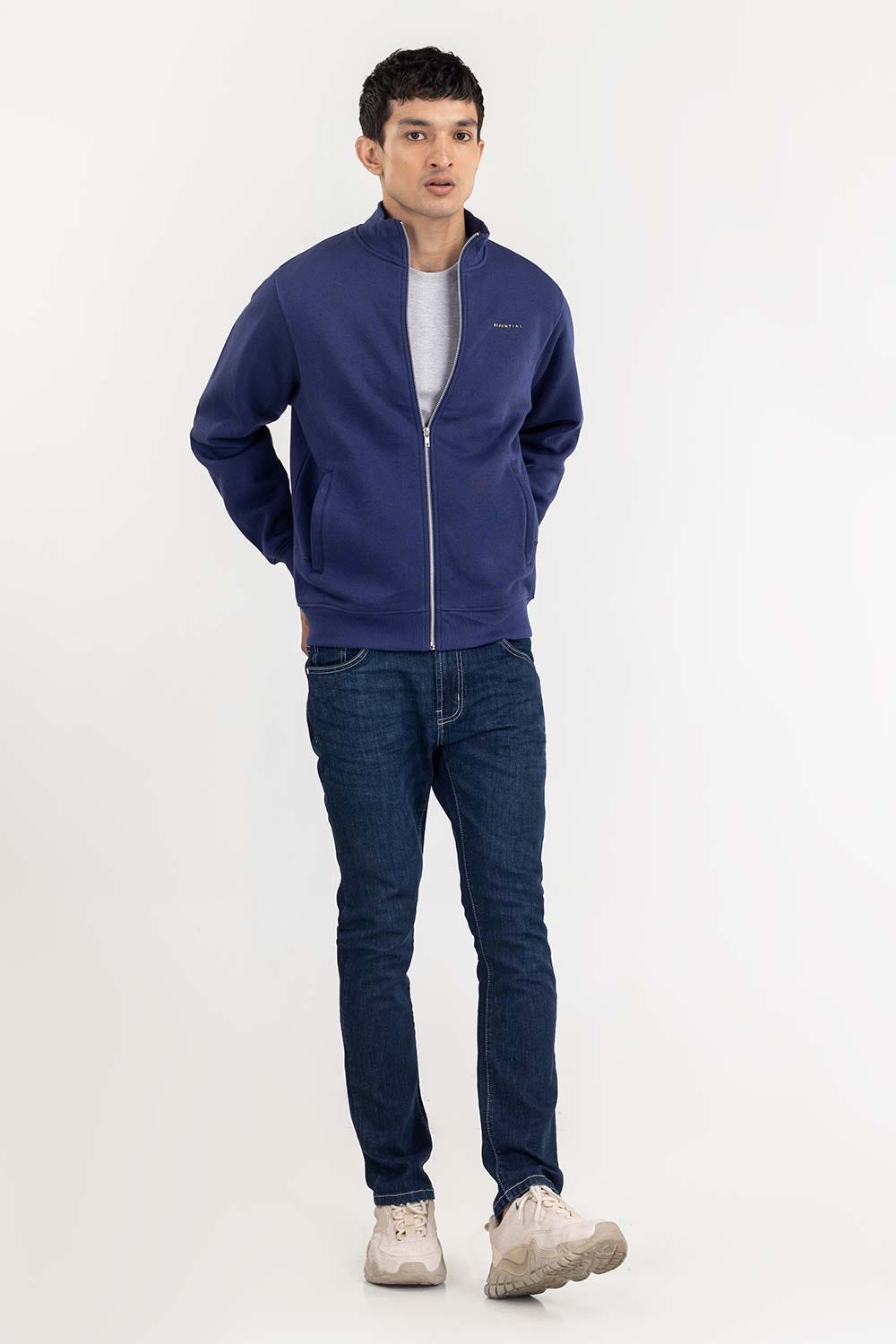 Navy Basic Track Zipper JKT-KNTMNZ22-052
