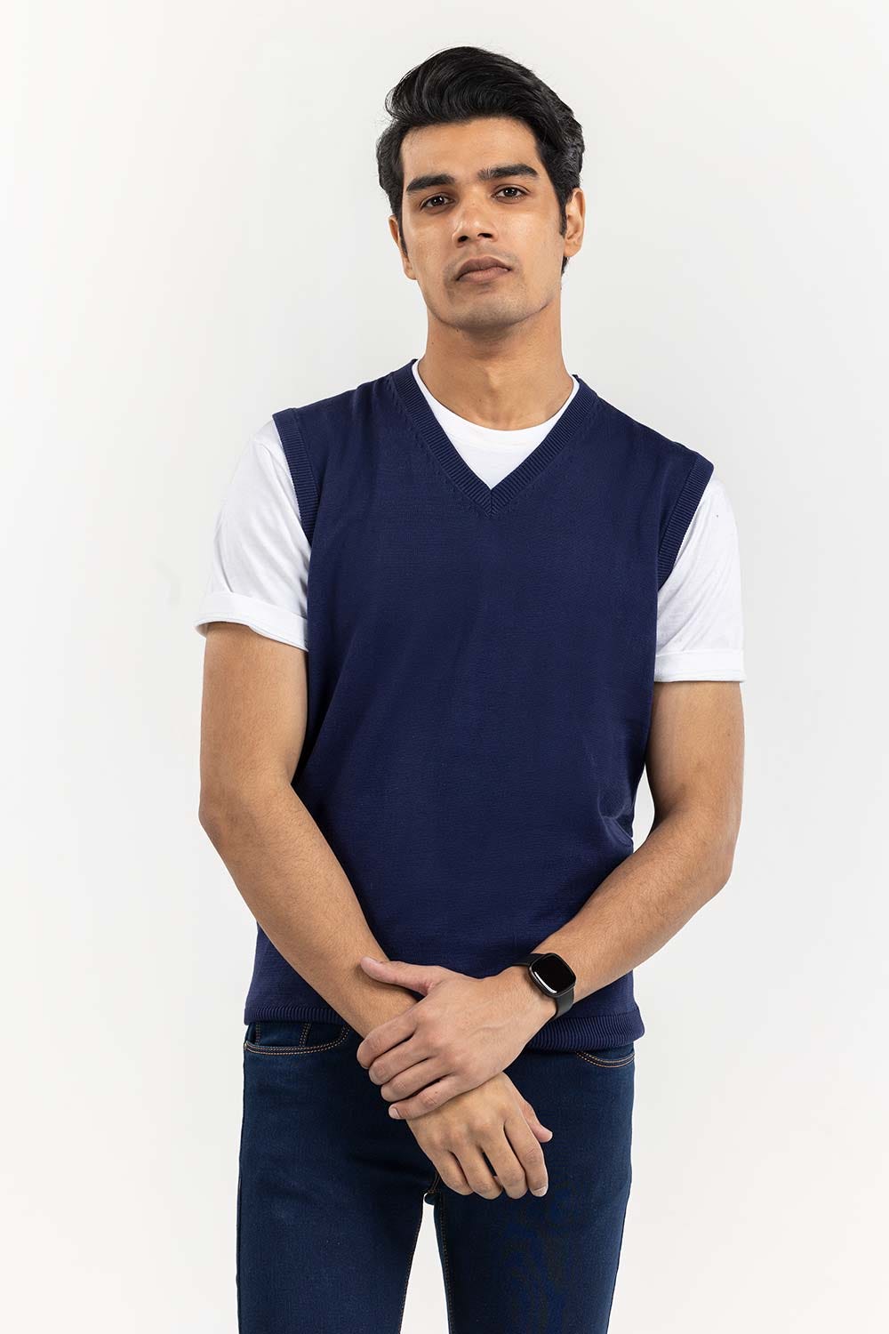 Navy Basic V Neck Sleeveless Sweater SWT-BSLVN-22-003