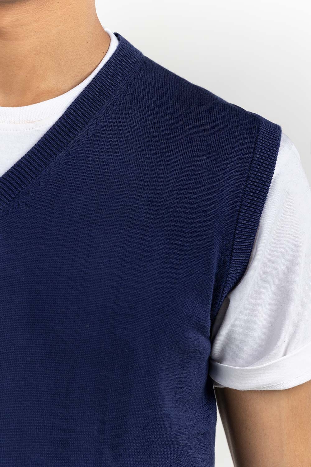 Navy Basic V Neck Sleeveless Sweater SWT-BSLVN-22-003