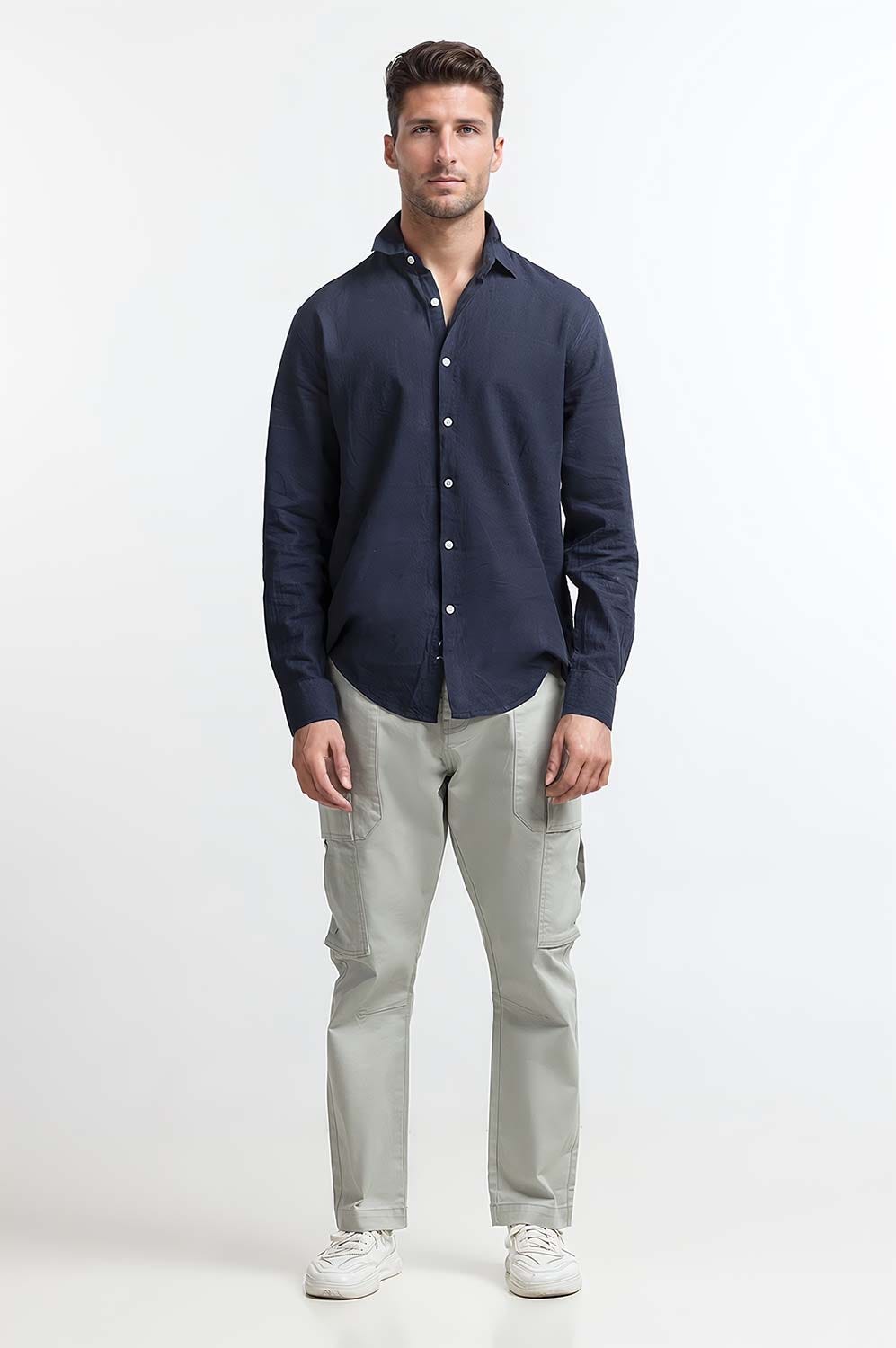 Navy Blue Basic Casual Shirt MN-CS-SS24-013