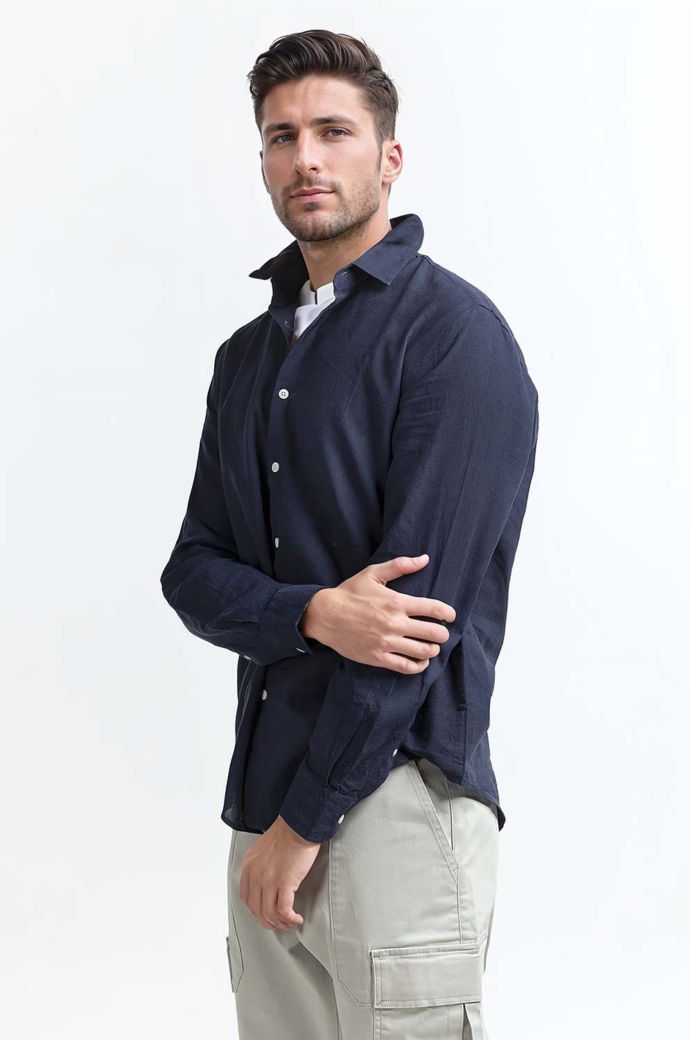 Navy Blue Basic Casual Shirt MN-CS-SS24-013