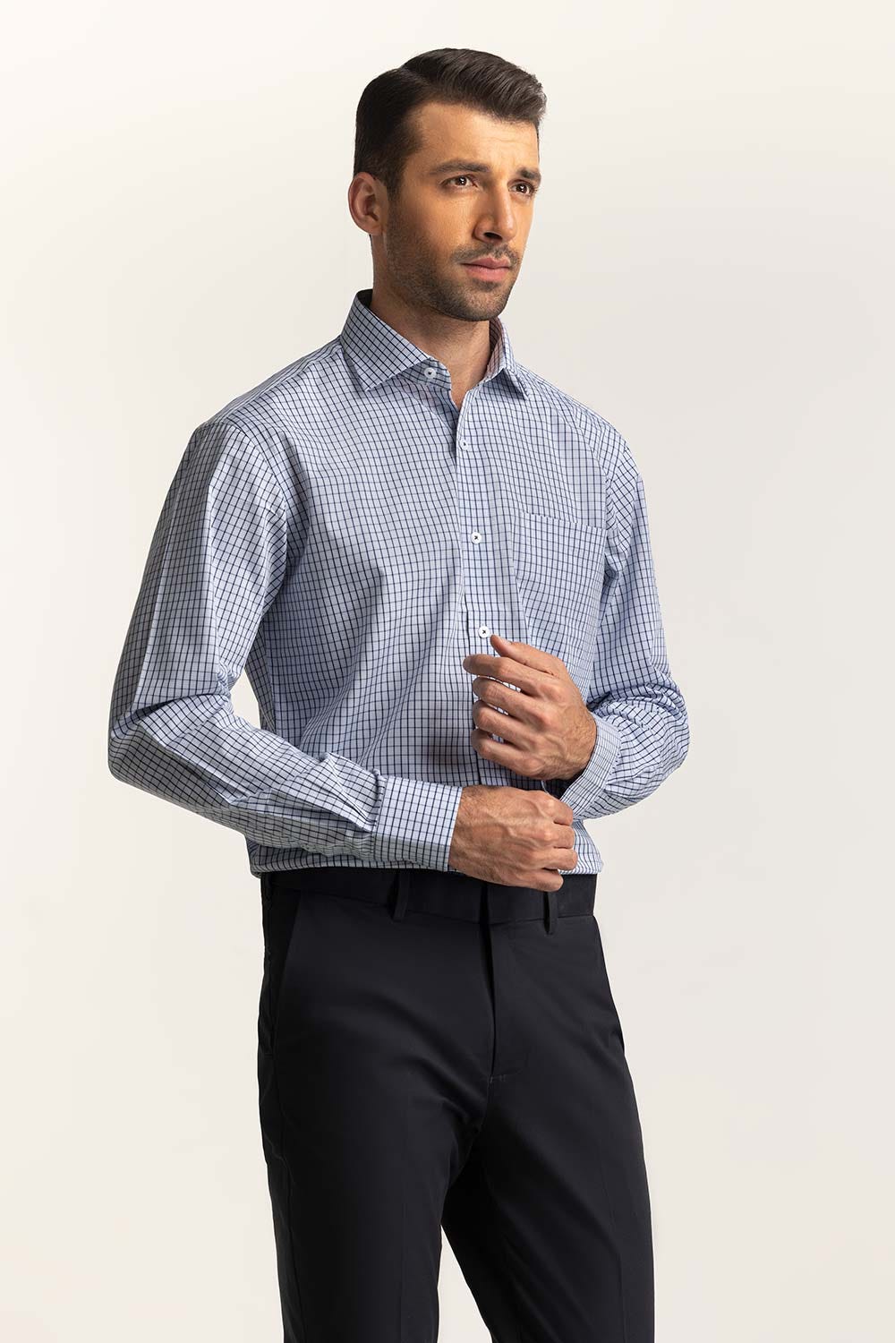 Navy Blue Checkered Formal Shirt MN-FS-YD24-054