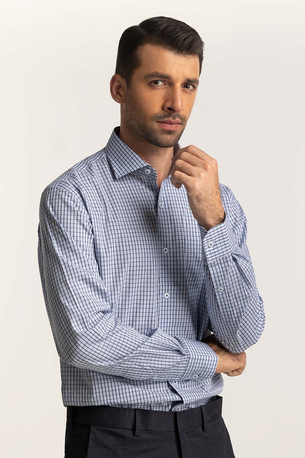 Navy Blue Checkered Formal Shirt MN-FS-YD24-054