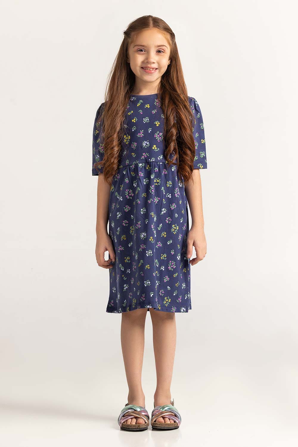 Navy Blue Junior Girl Printed Dress JG-DRS-SS24-403