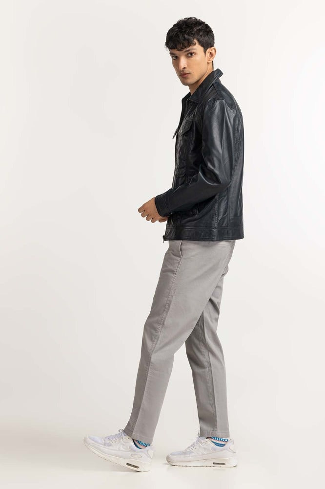 Navy Blue Leather Jacket MN-JKT-WS23-201